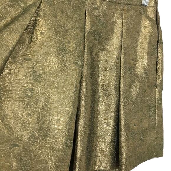 Club Monaco Gold Skirt Mini Pleated Brocade Skater Pockets Lined Side Zip Sz 00 - Picture 8 of 13